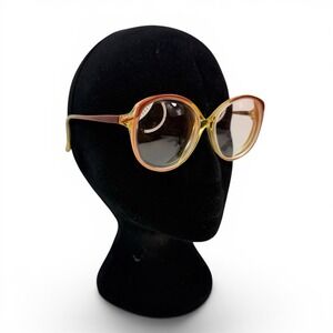 VTG 80s GOC Womens Oversized Round Eyeglass Frames Amber Peach USA 54-16 1684 RX
